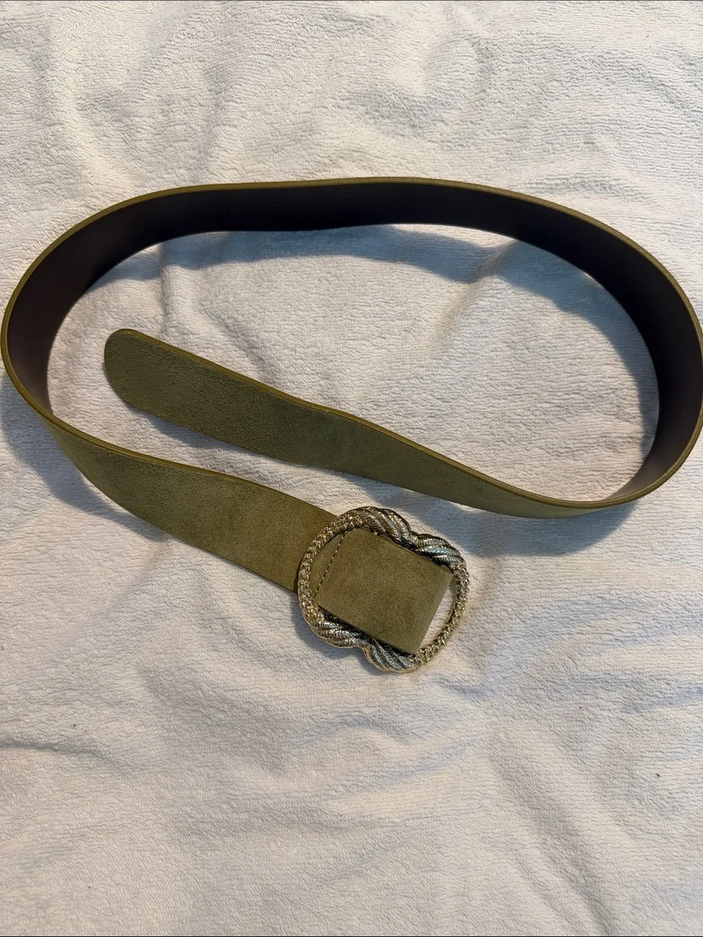Sezane Pistachio Suede Women’s Belt with Decorative Rope Buckle
